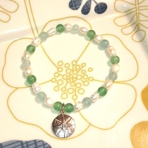 INDIGO HEALS PEARLS, AVENTURINE AND AQUAMARINE 4MM STONES WITH GOLD P. PENDANT